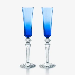 Wine, Champagne & Water Glasses|Baccarat Mille Nuits Flutissimo Flutes Blue