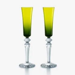 Wine, Champagne & Water Glasses|Baccarat Mille Nuits Flutissimo Flutes Moss