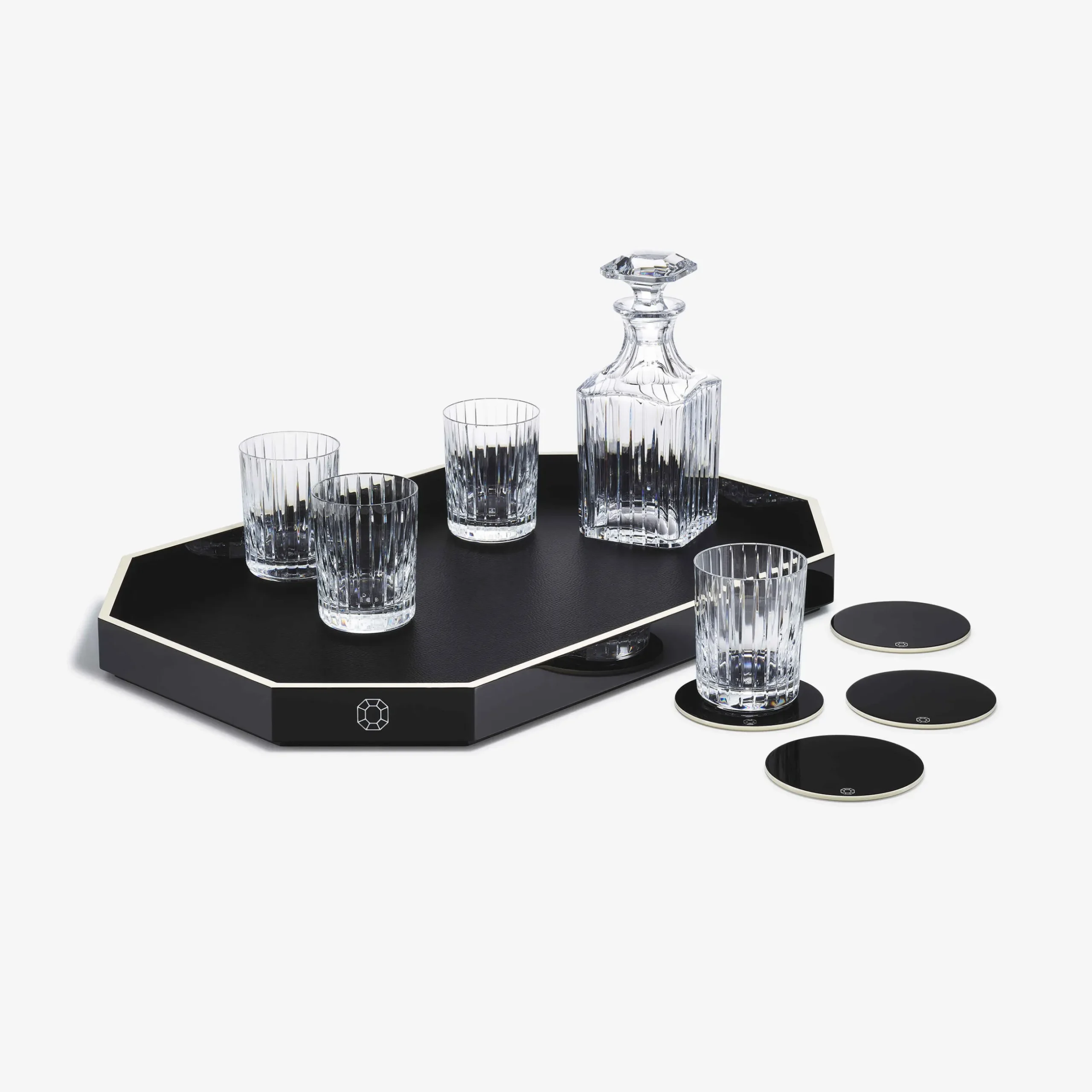 Trays & Coasters|Baccarat Octogone Tray L & Coaster X4 & Harmonie Tumblers & Whiskey Decanter | United States