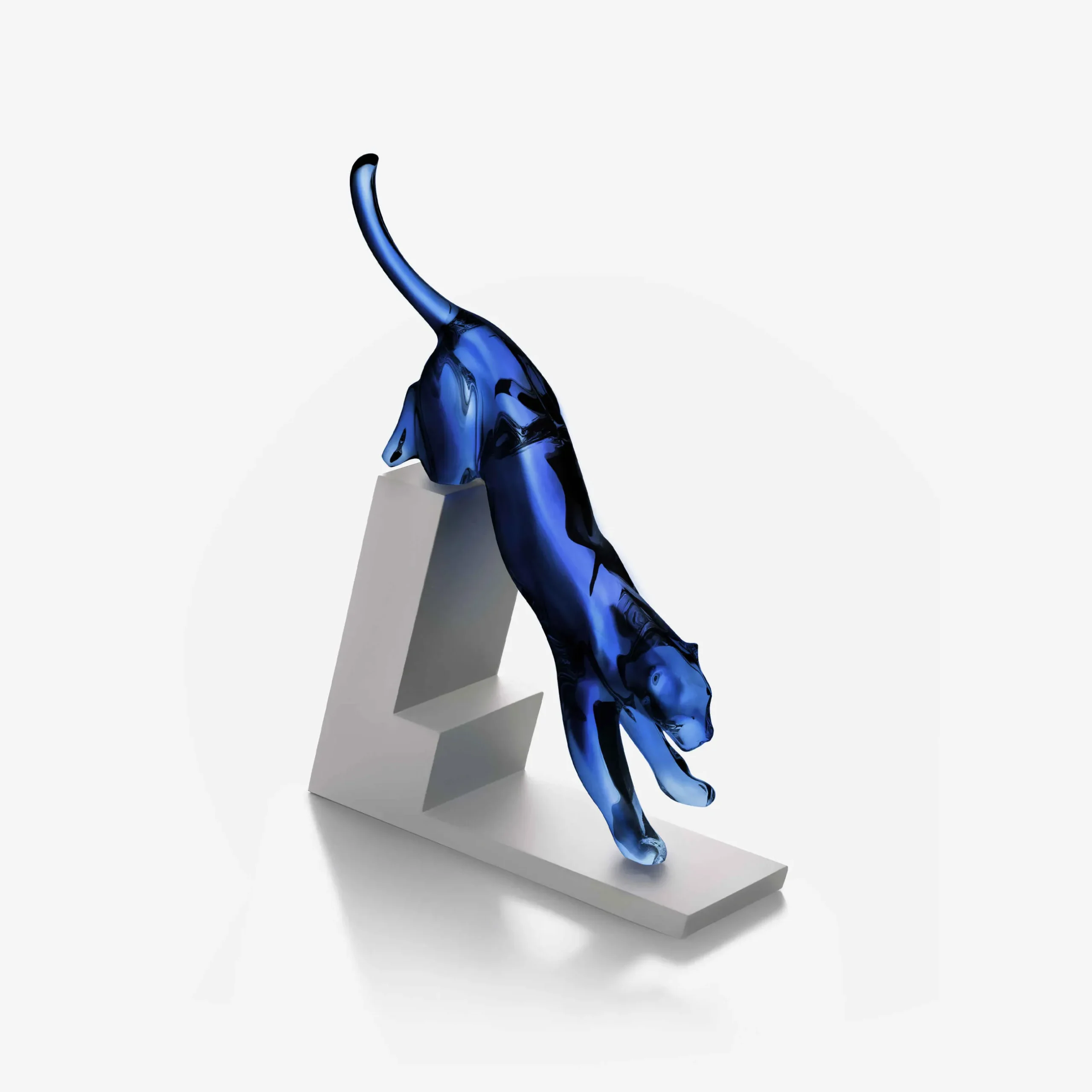 Animal & Prestige Sculptures|Baccarat Panther the Leap Sculpture Midnight Blue